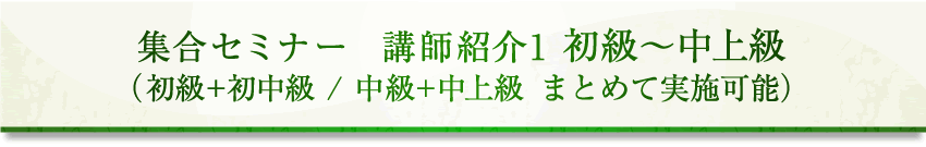 集合セミナー  講師紹介1 初級 中上級（初級+初中級/中級+中上級 まとめて実施可能）